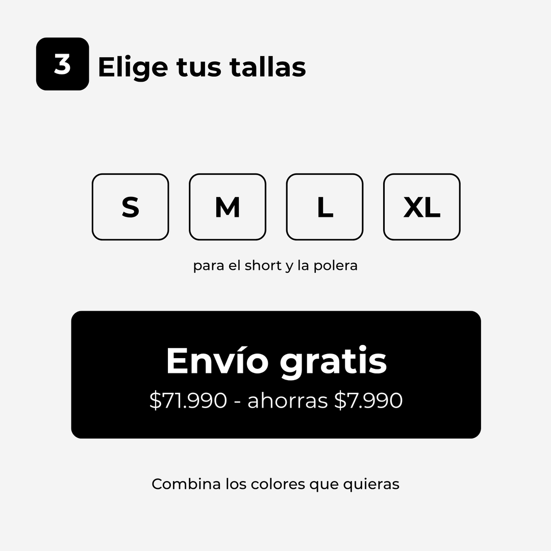 Cómo armar tu combo · Paso 3 tallas y envío gratis