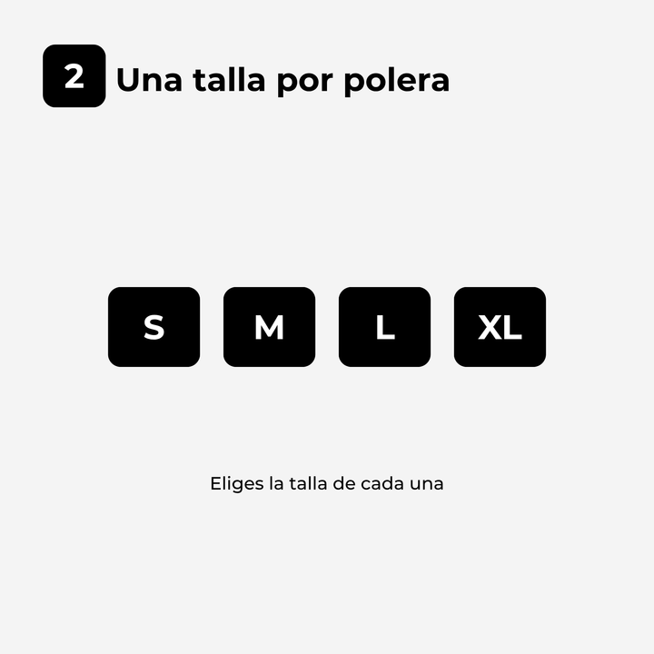 Cómo armar tu pack · Paso 2 una talla por polera